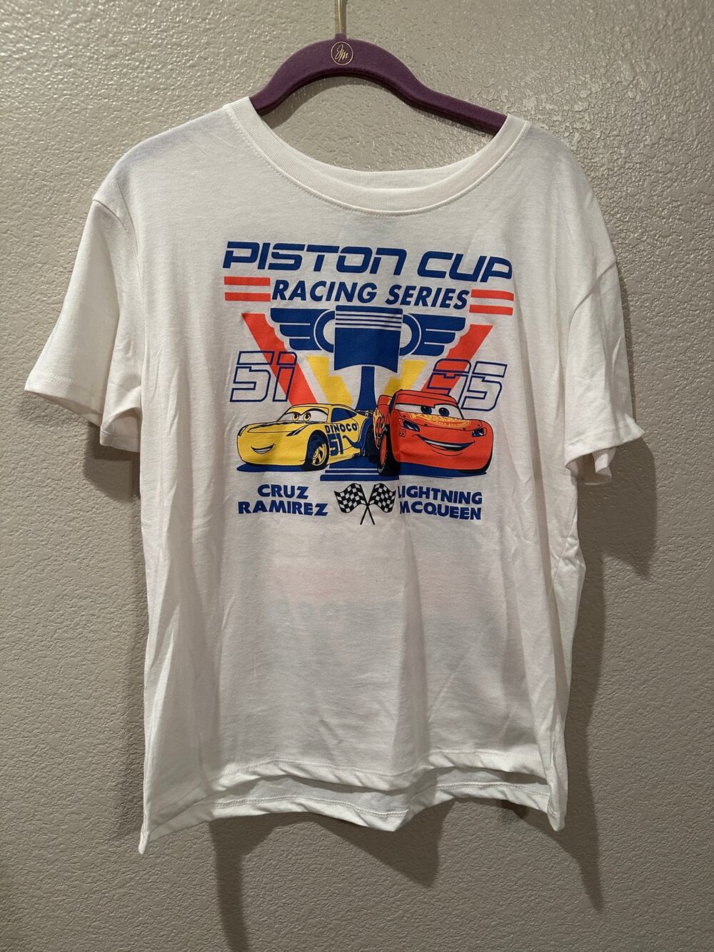 NWOT Disney Pixar Cars Piston Cup Lightening McQueen and Cruz Ramirez Tee M